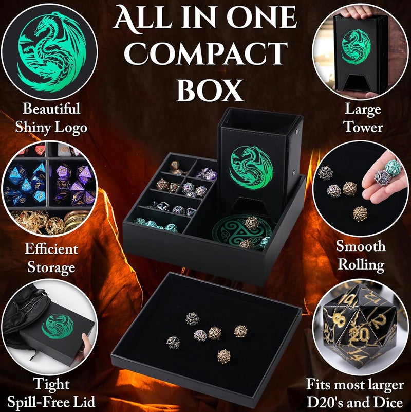 Soar Forge Dice Tray and Dice Tower for DND: All-in-One Tray, Storage & Large Tower for Random Rolls - Stores Your Sets, Mini's etc, Perfect for D&D and RPG Gift Accessories (Green Dragon) - Image 2